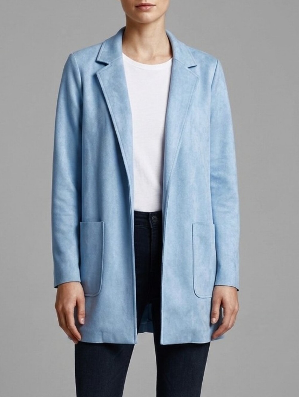 PREMISE Light Blue Faux Suede Open Front Cardigan Jacket Medium